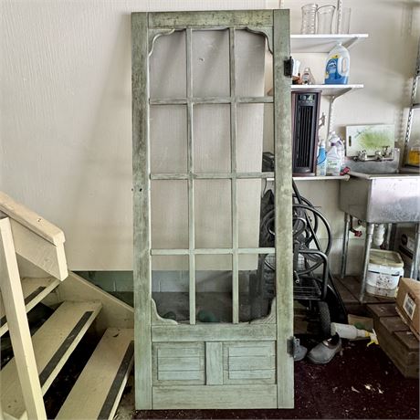 Farmhouse Distressed Sage Screen Door - Approx. 32 x 80"T
