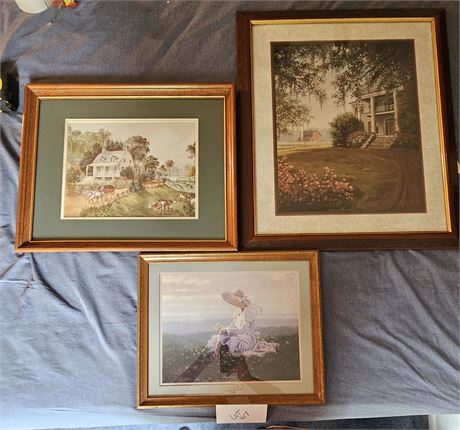 "Southern Home" Print Signed by R.C Carter & Sitting Woman Among Flowers & Ameri