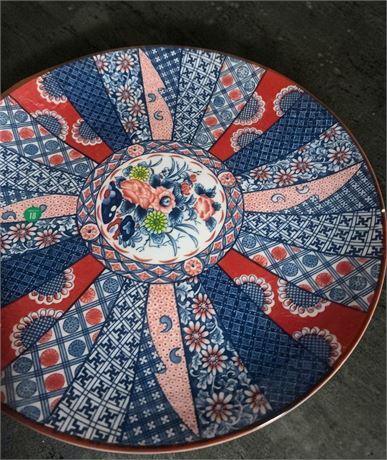 Japanese Sanyo Pottery Ryuho Kiln Platter W/Flower Furu mari Shozui Flower Crest