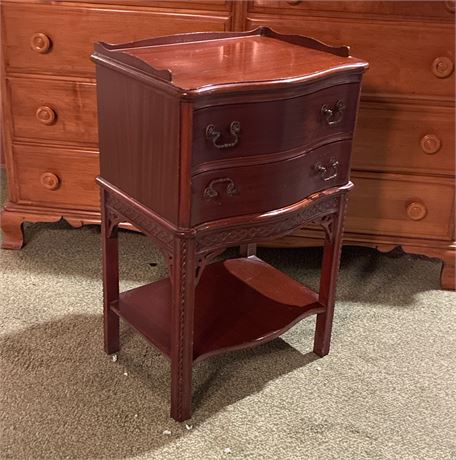 Vintage Mahogany 2-Drawer Side Table with Ornate Trim
