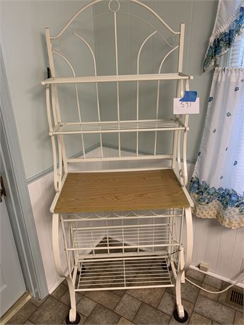 White Metal Bakers Rack With 5 Shelves On Wheels