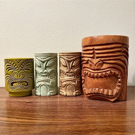Tiki Themed Wooden Mug & Ceramic Cups