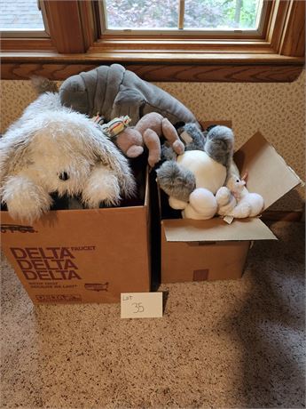 (2) Boxes of Mixed Plush Toys - Dogs / Fish / Birds & More