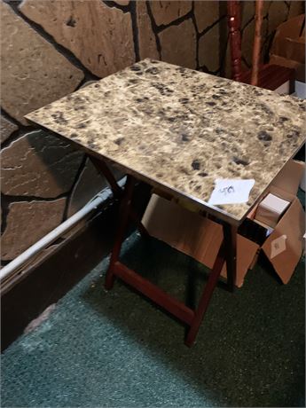 Wood Folding Table With Faux Marble Top