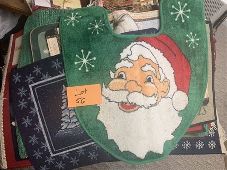 Holiday Rug & Throw Pillow Lot - Santa Claus, Snowman, Seasons Greetings & More