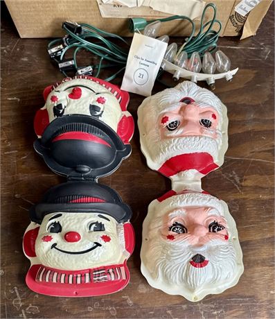 NOS!! Vintage Santa & Snowman Molded Plastic Christmas Lanterns, 4 of Each Style
