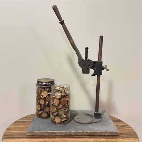 Antique Bottle Capper and Bottle Caps