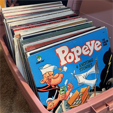 Tote of Mixed Vinyl Records