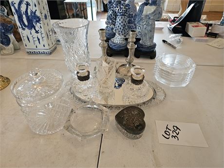 Crystal Atlantis Toilet Bottles/Vanity Tray/Lenox Glass Vase/Crystal Biscuit Jar