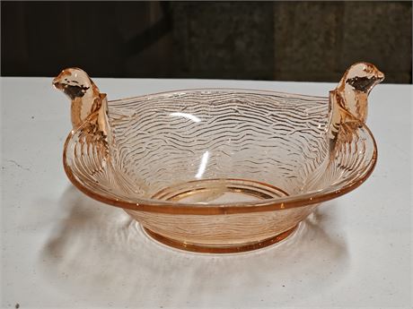 Fenton Pink Depression Glass Double Bird Candy Bowl