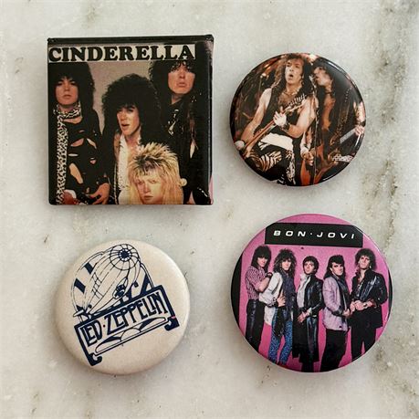 Vintage Rock Band Pinbacks Button Pins Lot of 4