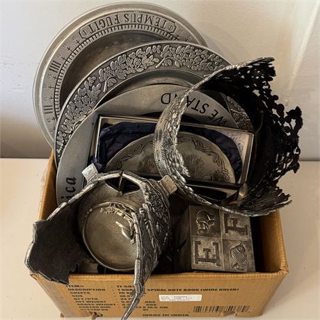 Pewter Box Lot - Decorative/Collectibles Plates, Candle Holders & More