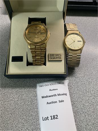Men's Metal Gold Tone Seiko Quartz Watch Lot of 2