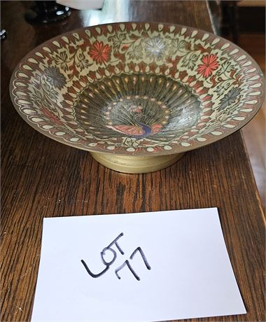 Vintage Brass Enamel Peacock Bowl