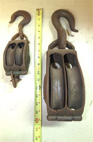 Vintage Double Roller Block & Tackle Pulleys