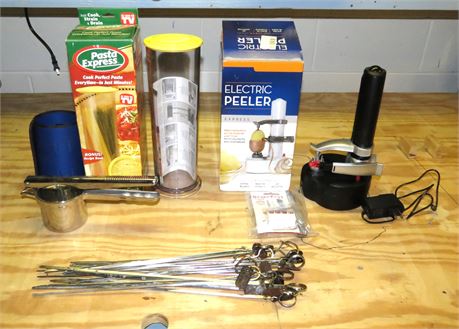 Pasta Express, Electric Peeler, Skewers, Potato Ricer