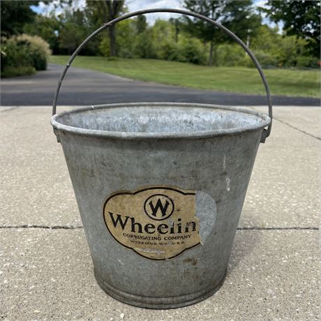 Vintage Wheeling Galvanized Pail Bucket