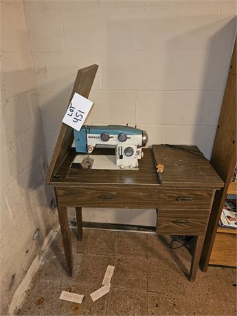Vintage White Sewing Machine & Cabinet