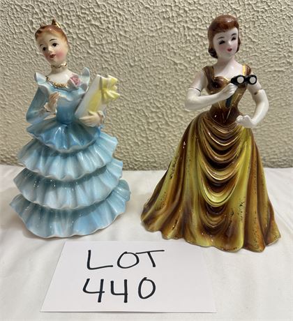 Porcelain Figurines- Lady Planter Figurine & Marked Lady Figurine