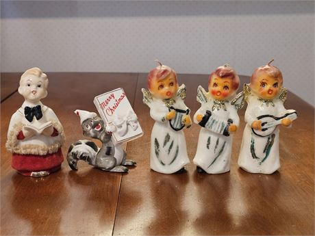 Vintage MCM Angel Choir Candle Set/Ceramic Choir Boy w/Flocked Robe