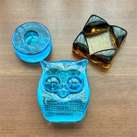 MCM Chunky Aqua and Amber Glass Paperweights