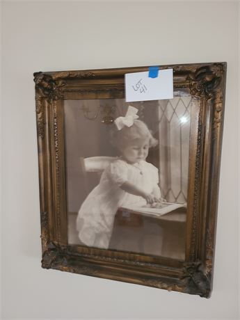 Vintage Wood Frame Photo of Young Child