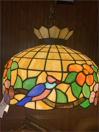 Tiffany-Style Leaded Stained Glass Pendant Ceiling Light W/Bird & Floral Design