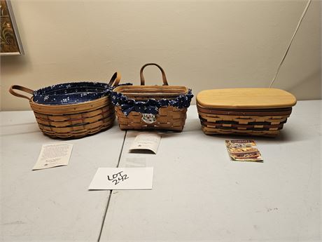 Longaberger '95 Woven Traditions Basket/'98 Bakers Bounty Basket & Key Basket