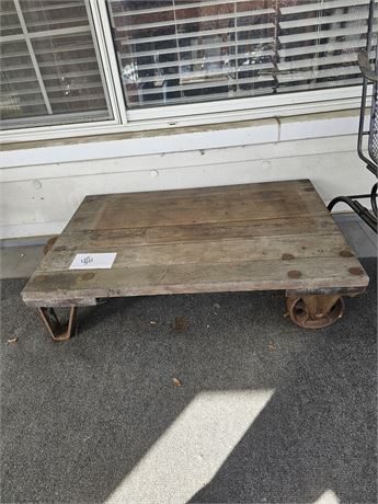 Antique Railroad Industrial Cart - Original Wood Cart with Cast Wheels