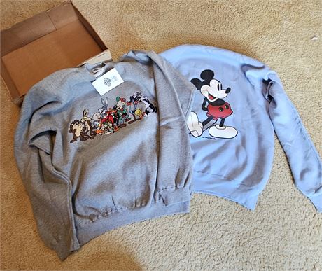 Disney Mickey Large Sweat Shirt & WB Looney Tunes Size Med Sweat Shirt