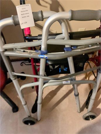 Invacare Folding Medical Walker, Bed Rail, Red Rollator Walker W/Padded Seat