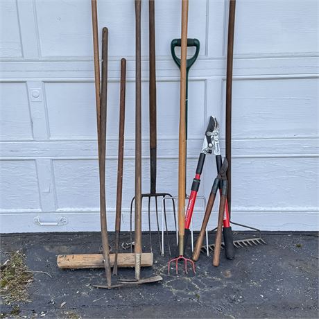 Yard Tools Lot - Hoes, Pitchforks, Etc.