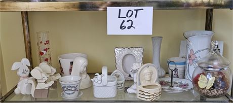 Decor Lot- Frames, Vases, Holy Water Wall Pocket, & More