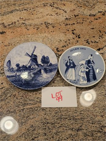 Delfl Blauw (Delft Blue) Dutch Tin-Glazed Earthenware Dutch Scene Plate & 1975 C