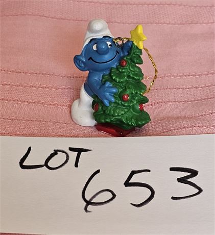 Vintage Peyo PVC Smurf Christmas Ornament - 1981