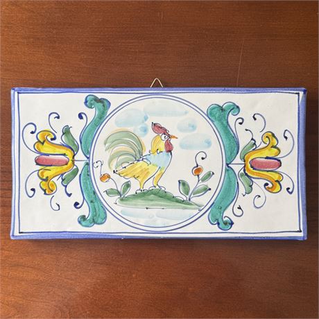 Decorative Hand Painted Italian Ceramic Tile - 9.5 x 5"