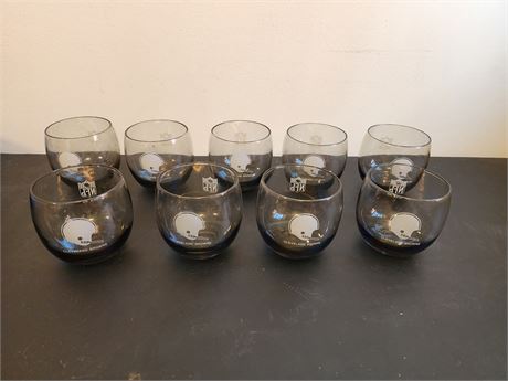 Set of 9~ 1970's Cleveland Browns Smoke Gray NFL Roly Poly Glasses