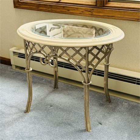 Lane Wrought Iron and Beveled Glass Top Oval Side Table