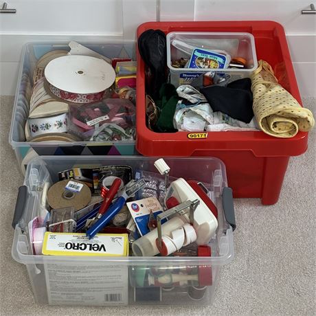 Tubs Filled with Ribbon, New/Used Crafting Items and Fabric Scraps!