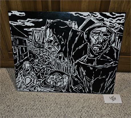 AHNF "99" B&W Wood Linocut Art