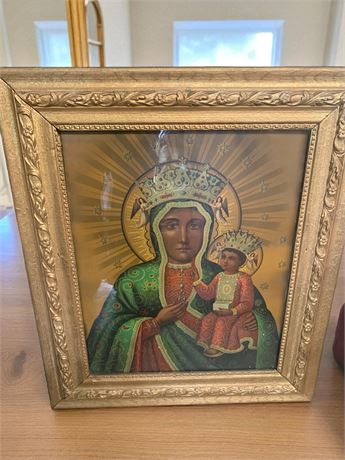 Black Madonna & Baby Jesus of Częstochowa, Poland In Ornate Gold-Tone Frame