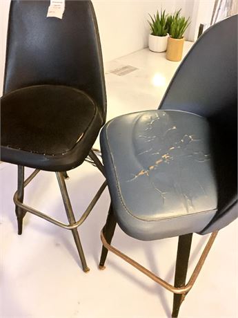 MCM Upholstered Swivel Bar Stools/Chairs - Set of 2 (1 Black, 1 Blue)