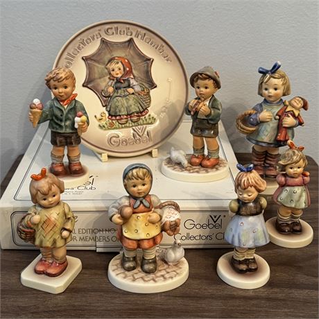 Lot of Hummel Collectors Club Figurines (8) and Display Plaque
