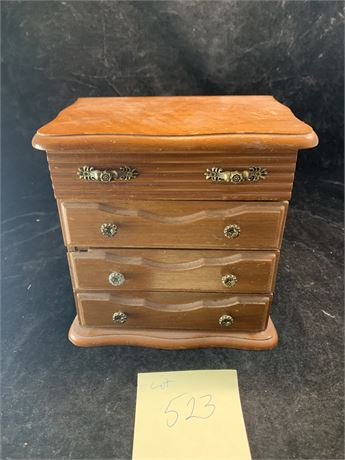 Wood Jewelry Box With Assorted Costume Jewelry