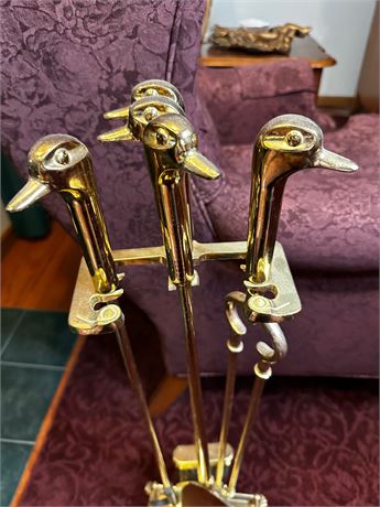 Brass Duck Fireplace Tool Set