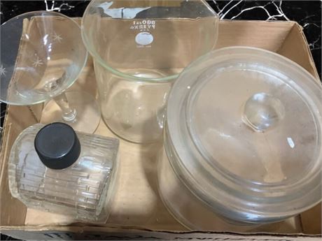 Maple Syrup Bottle, Pyrex Lab Flask Beaker, Mini Cocktail/Sherbet Glass & More