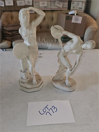 A Santini Italy Discobolus & Archimedes Sculptures