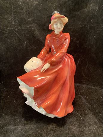 Vintage Royal Doulton Ceramic Lady In Red Dress Figurine Louise Signed by Artist