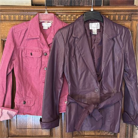 Spiegel Ladies Purple Leather and Fuschia Denim Jackets - Size 6