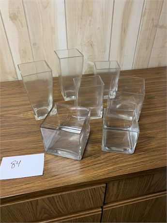 Square Milk Carton Clear Glass Vases Or Candleholders In Various Sizes Lot Of 7